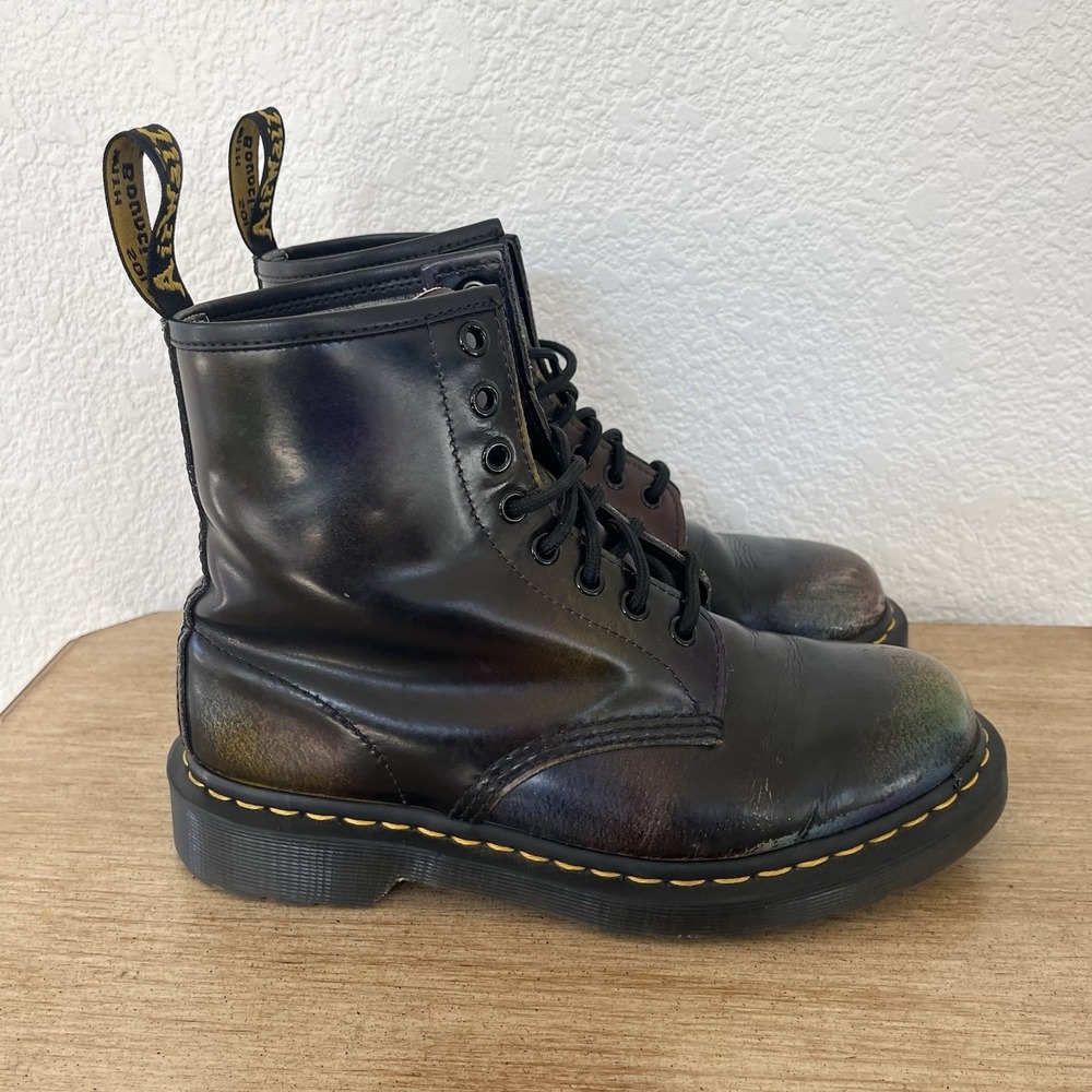 Dr. Martens 1460 For Pride Leather Lace Combat Boots Black Multicolor Womens 8